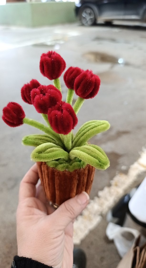 Kırmızı Kadife Çiçekli Bohem Dekoratif Saksı - Görsel 3