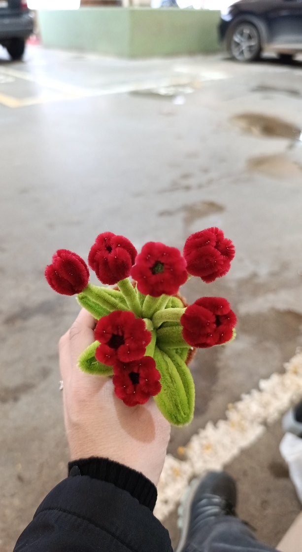 Kırmızı Kadife Çiçekli Bohem Dekoratif Saksı - Görsel 2