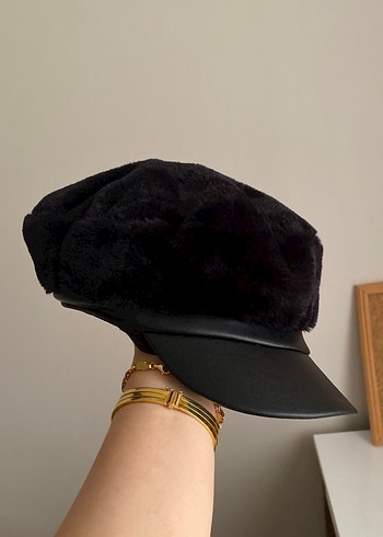 Deri ve Kürklü Siyah Kadın Şapka - Görsel 2