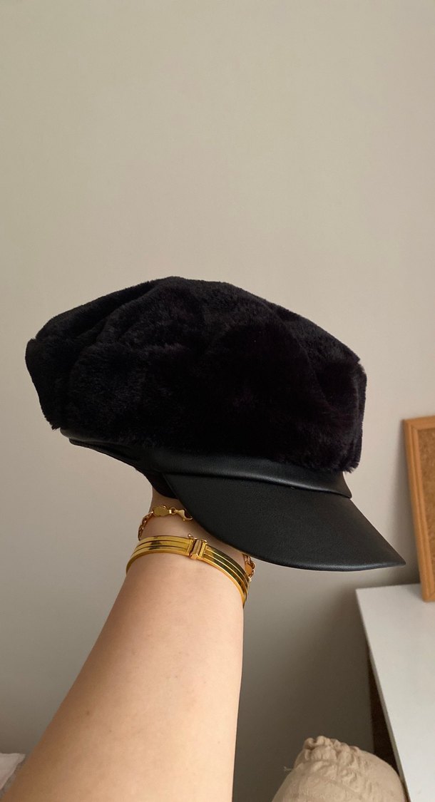 Deri ve Kürklü Siyah Kadın Şapka - Görsel 2