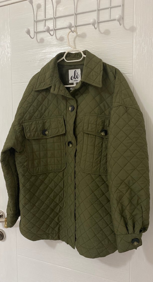 Düğmeli Haki Kadın Mont - Görsel 4