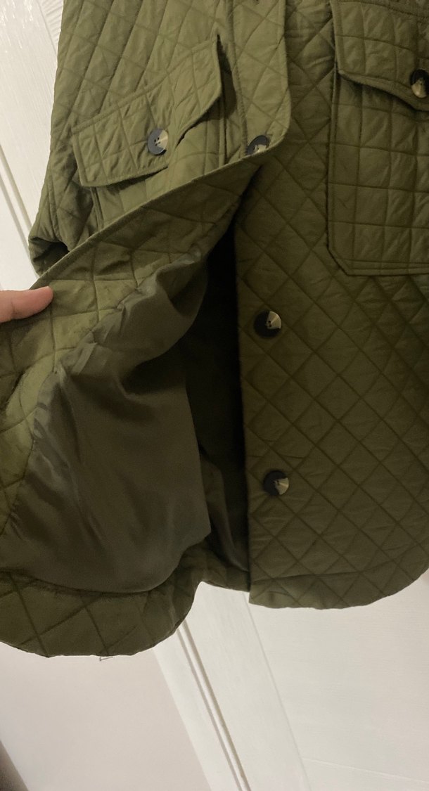 Düğmeli Haki Kadın Mont - Görsel 5