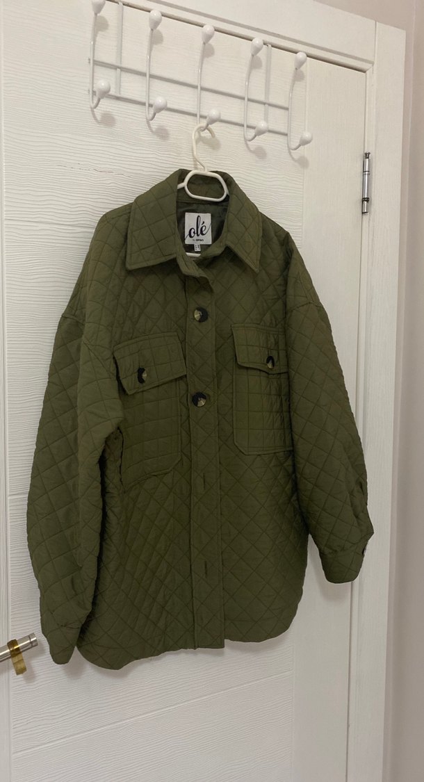 Düğmeli Haki Kadın Mont - Görsel 2