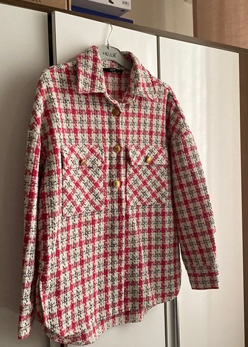 Düğmeli Pembe Kareli Uzun Kollu Kadın Gömlek - Görsel 3