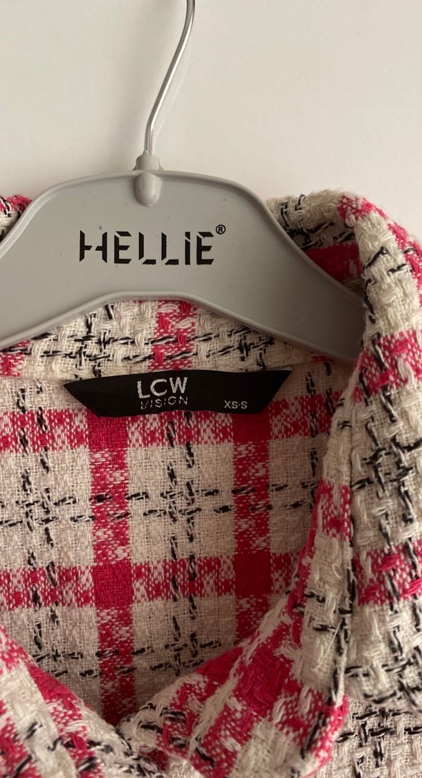 Düğmeli Pembe Kareli Uzun Kollu Kadın Gömlek - Görsel 2