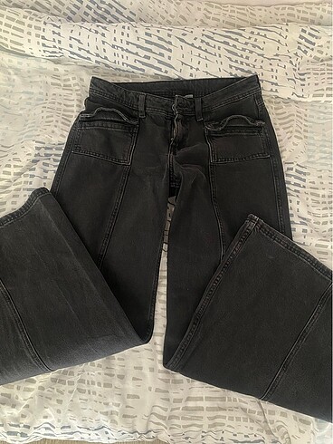 H&M hm siyah ispanyol paca dusuk bel jean