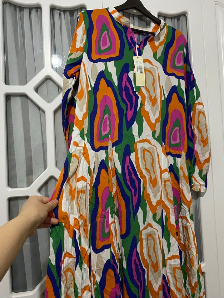 Renkli Piliseli Bohem Uzun Elbise - Görsel 2