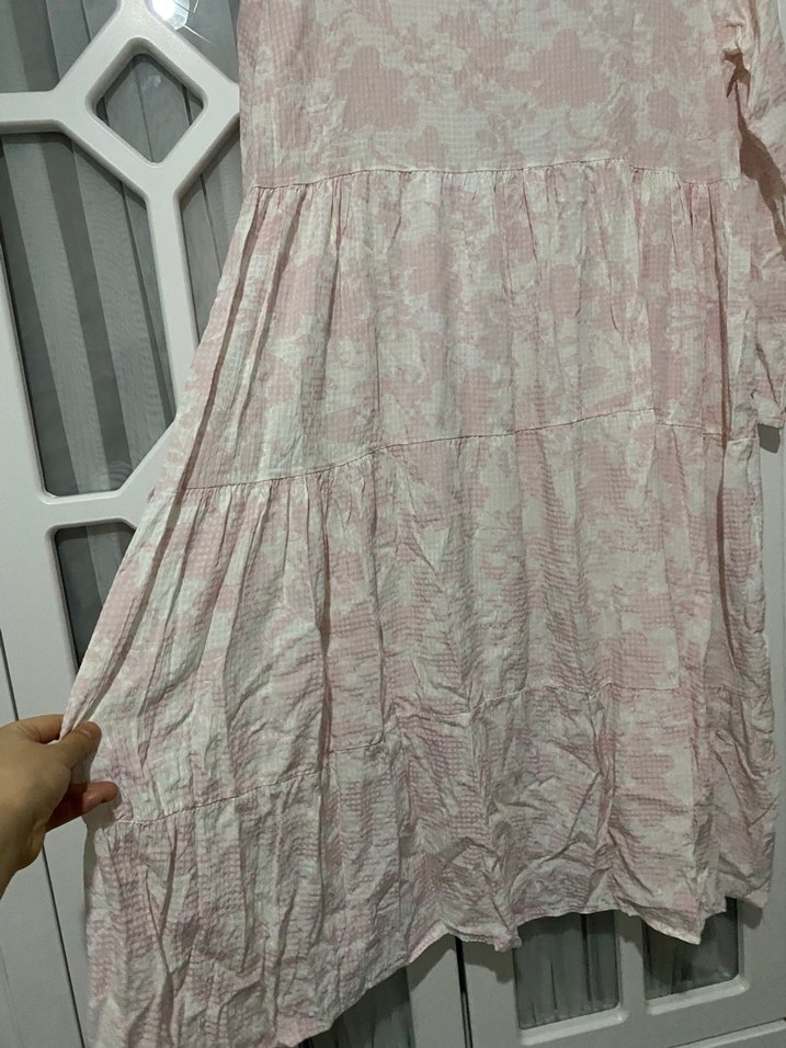 Pembe Uzun Keten Bohem Elbise - Görsel 3