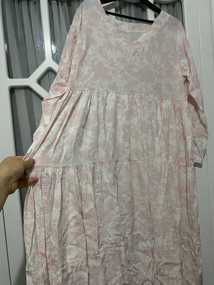 Pembe Uzun Keten Bohem Elbise - Görsel 2