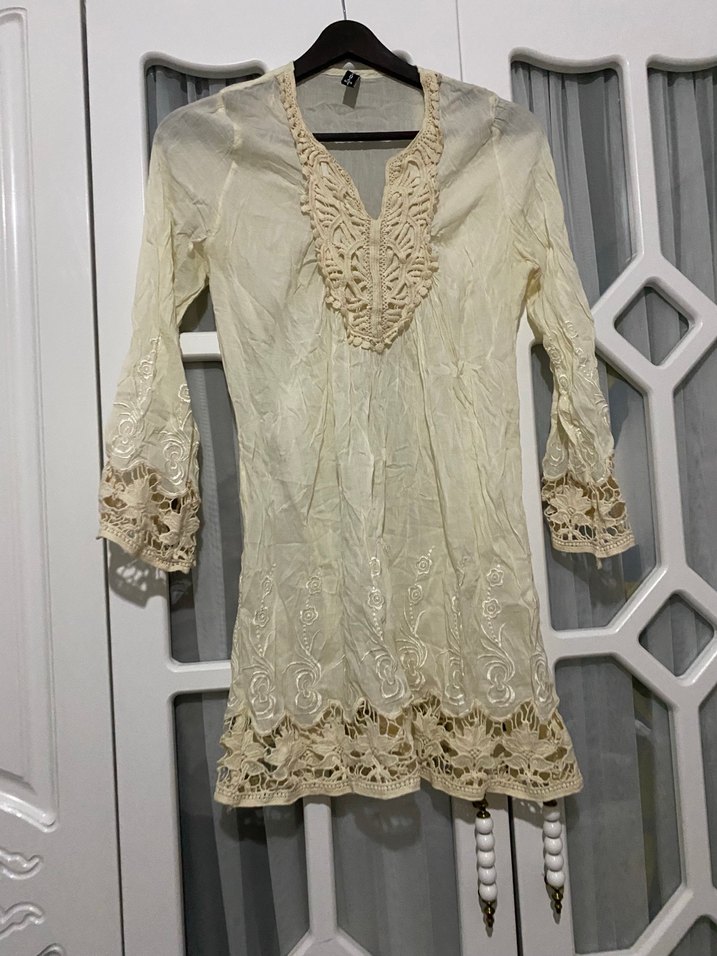 Dantel Detaylı Beyaz Bohem Uzun Kollu Bluz - Görsel 2