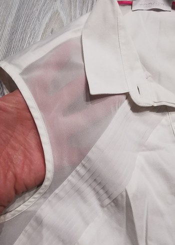 Fabrika marka beyaz Kolsuz Keten Gömlek - Görsel 3