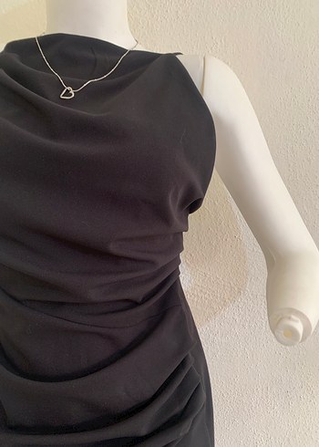 Siyah Drapeli Midi Elbise  - Görsel 2