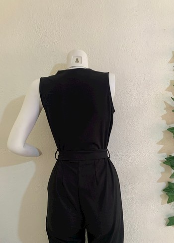 Düz Siyah Geniş Paça Tulum - Görsel 3