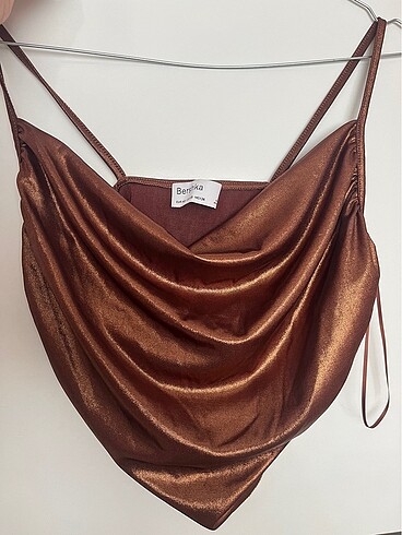 Bershka Kahverengi Simli Crop