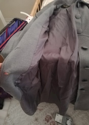 Düğmeli Gri Uzun Kadın Kaban - Görsel 7