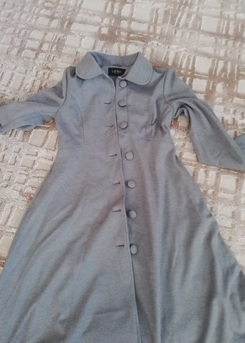 Düğmeli Gri Uzun Kadın Kaban - Görsel 3