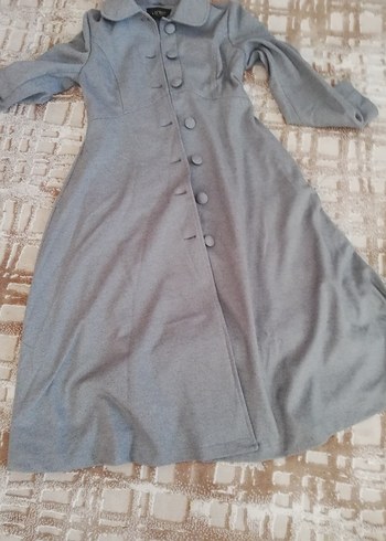 Düğmeli Gri Uzun Kadın Kaban - Görsel 2