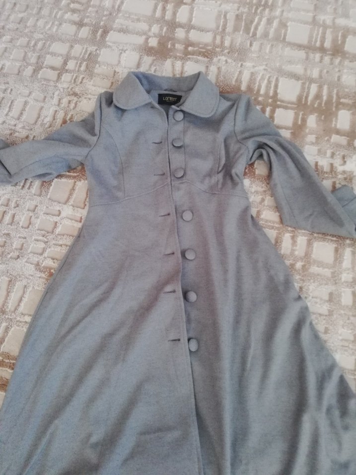 Düğmeli Gri Uzun Kadın Kaban - Görsel 3