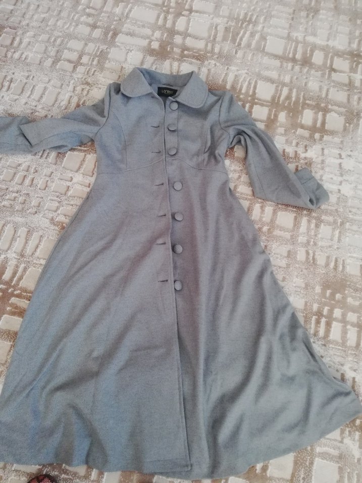 Düğmeli Gri Uzun Kadın Kaban - Görsel 4