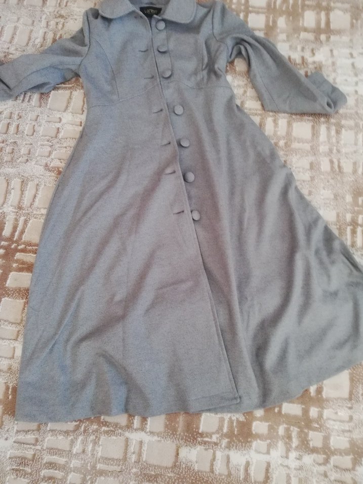 Düğmeli Gri Uzun Kadın Kaban - Görsel 2