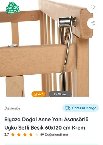 Elyaza Doğal Anne Yanı Asansörlü Beşik 60x120 cm - Görsel 7