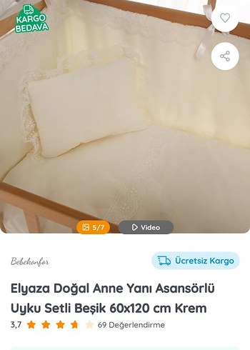 Elyaza Doğal Anne Yanı Asansörlü Beşik 60x120 cm - Görsel 6