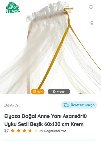 Elyaza Doğal Anne Yanı Asansörlü Beşik 60x120 cm - Görsel 3