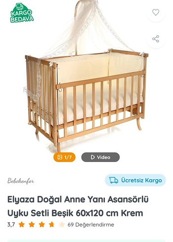 Elyaza Doğal Anne Yanı Asansörlü Beşik 60x120 cm - Görsel 5