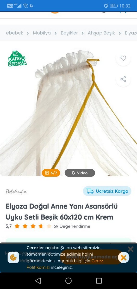 Elyaza Doğal Anne Yanı Asansörlü Beşik 60x120 cm - Görsel 3