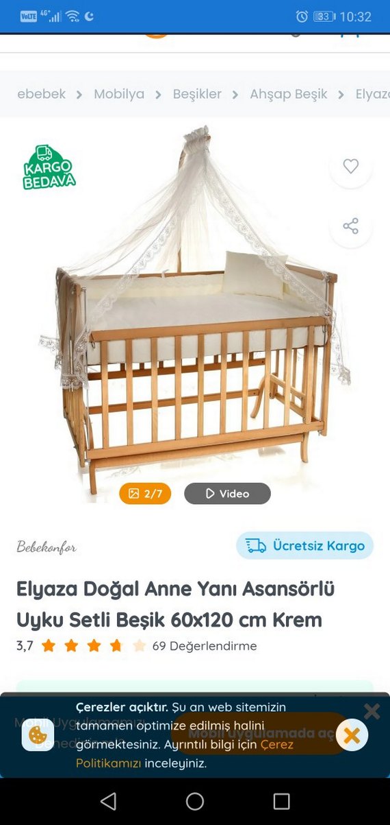 Elyaza Doğal Anne Yanı Asansörlü Beşik 60x120 cm - Görsel 4