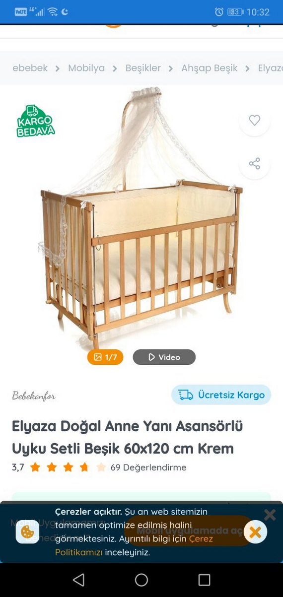 Elyaza Doğal Anne Yanı Asansörlü Beşik 60x120 cm - Görsel 5