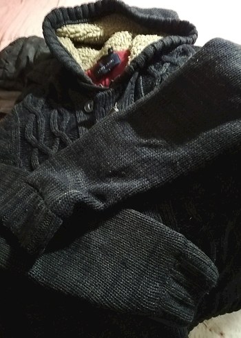 Gri Örgü Boğazlı Triko mont - Görsel 3