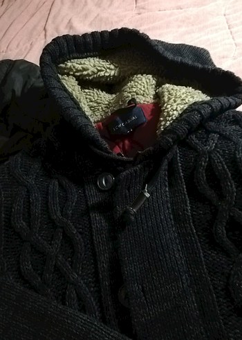 Gri Örgü Boğazlı Triko mont - Görsel 2