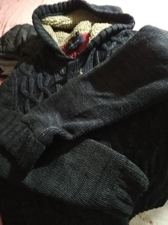 Gri Örgü Boğazlı Triko mont - Görsel 3