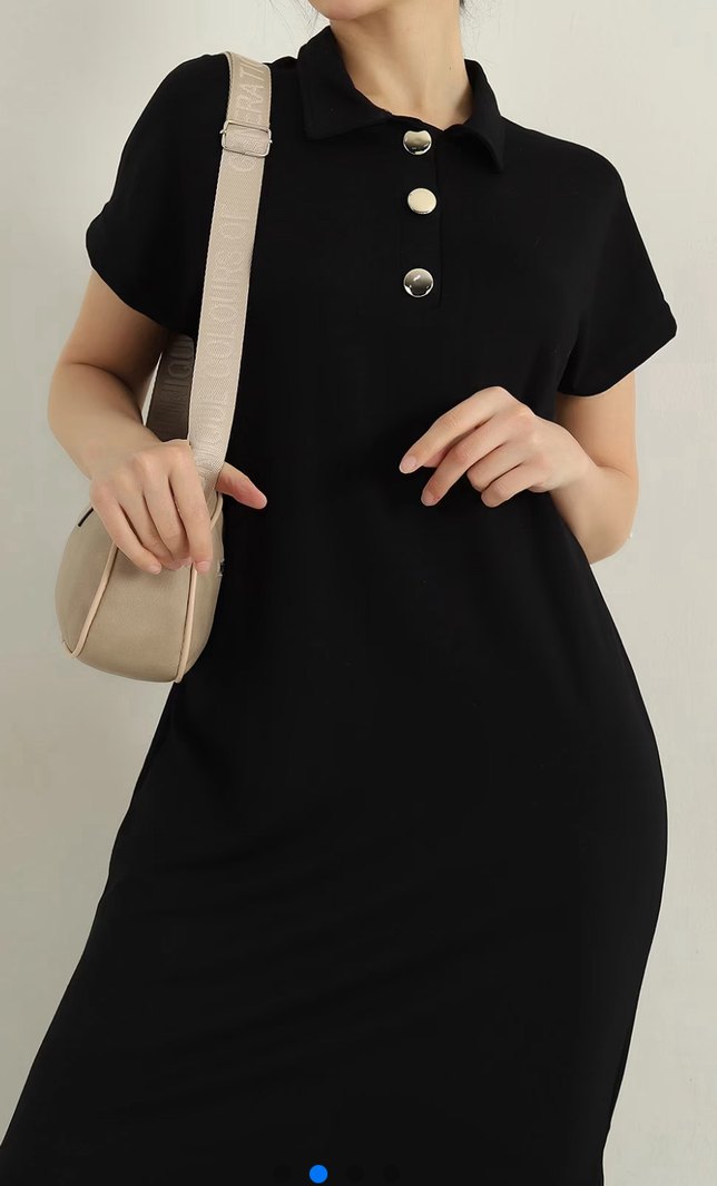 Siyah V Yaka Oysho kumaş Uzun Kadın Elbise - Görsel 2