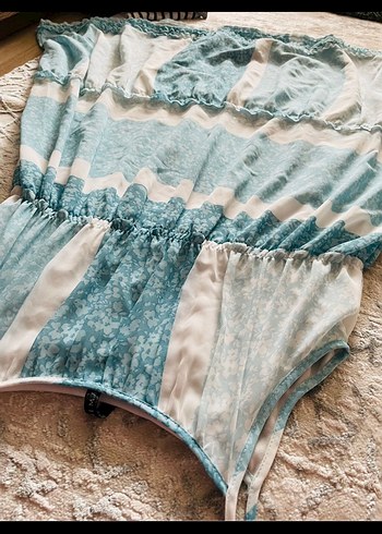 Turkuaz Bağcıklı Midi Elbise - Görsel 3