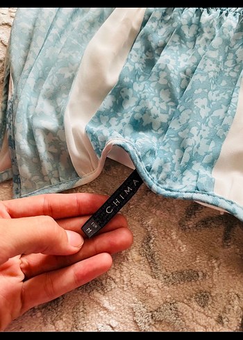 Turkuaz Bağcıklı Midi Elbise - Görsel 2