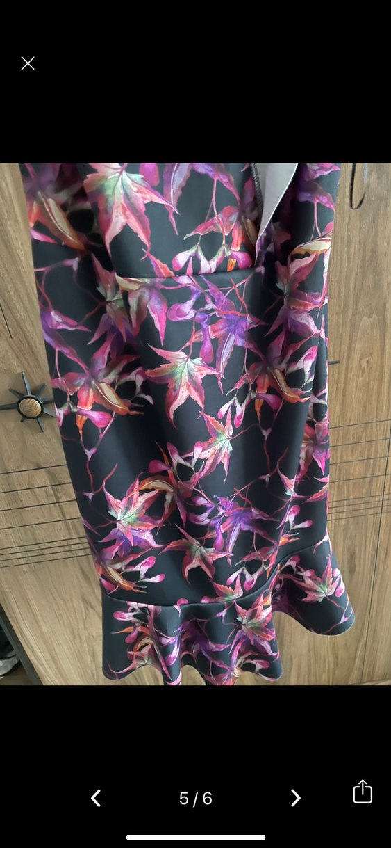 Mor V Yaka Fırfırlı Uzun Abiye Elbise - Görsel 3