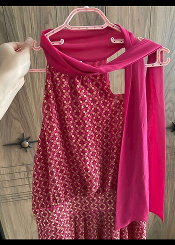 Pembe Uzun Salaş Askılı Elbise - Görsel 5