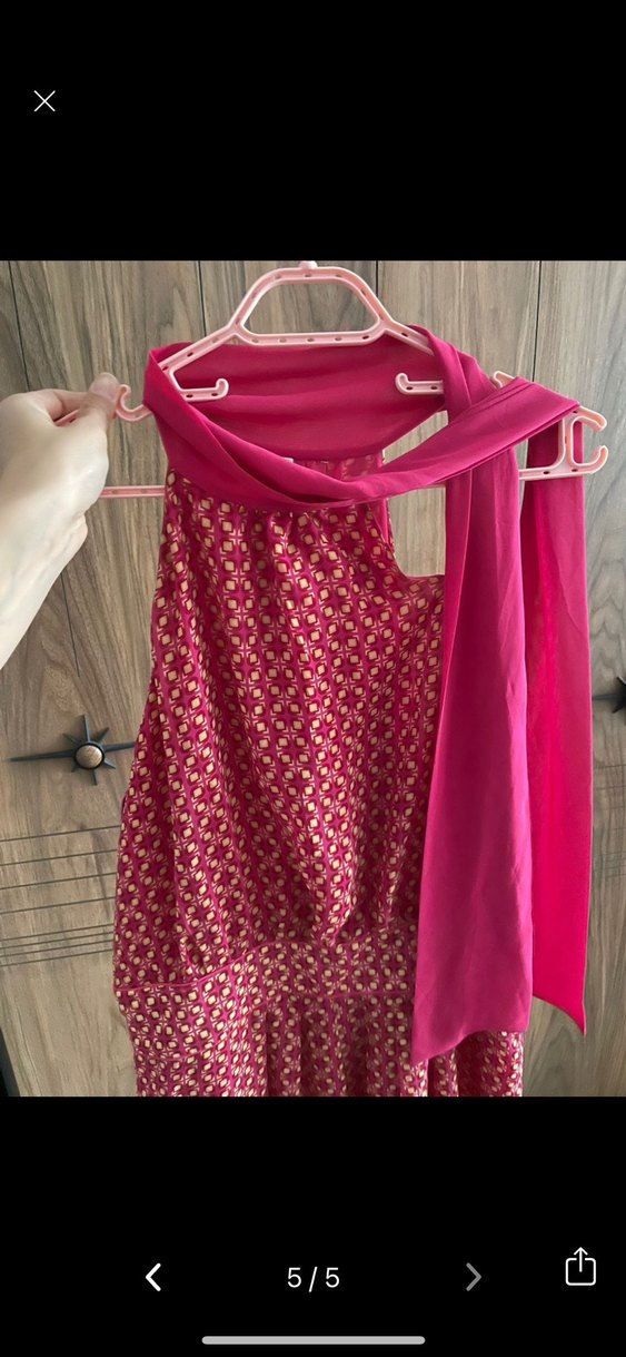 Pembe Uzun Salaş Askılı Elbise - Görsel 5