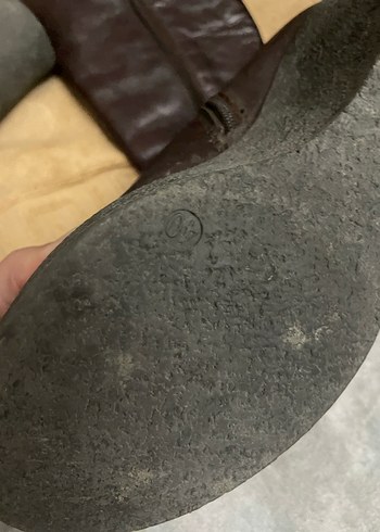 Kahverengi Deri Kadın Dolgu Topuklu Diz Boyu Bot - Görsel 5