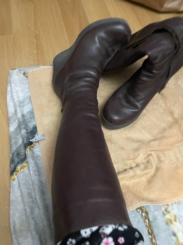 Kahverengi Deri Kadın Dolgu Topuklu Diz Boyu Bot - Görsel 3