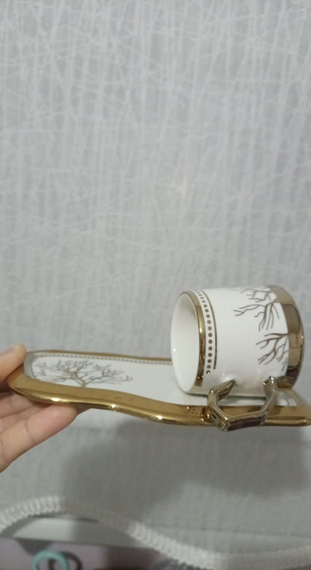 Altın Detaylı Beyaz Kahve Fincanı ve Tabağı - Görsel 2