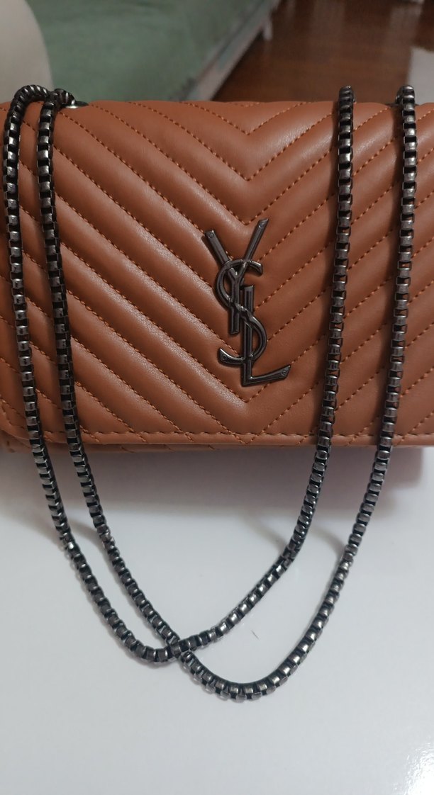 Zincir Detaylı Kahverengi Deri Yılan Desenli Çanta - Görsel 2