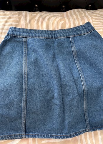 Düğmeli Mavi Midi Denim Etek - Görsel 4