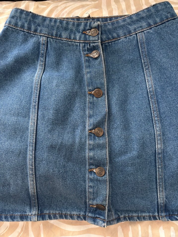 Düğmeli Mavi Midi Denim Etek - Görsel 2