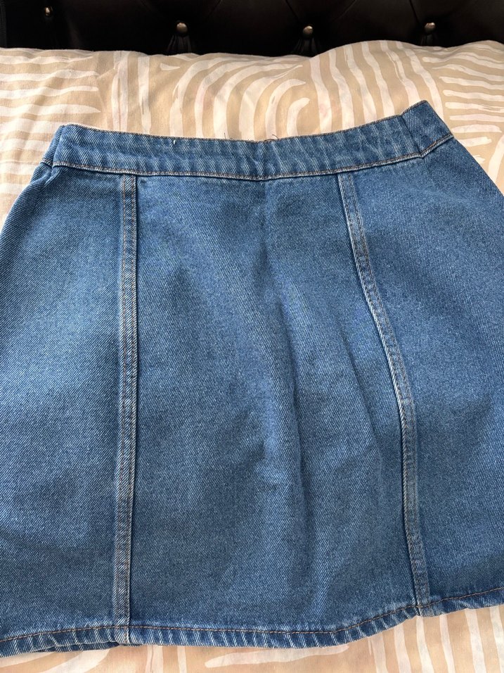 Düğmeli Mavi Midi Denim Etek - Görsel 4