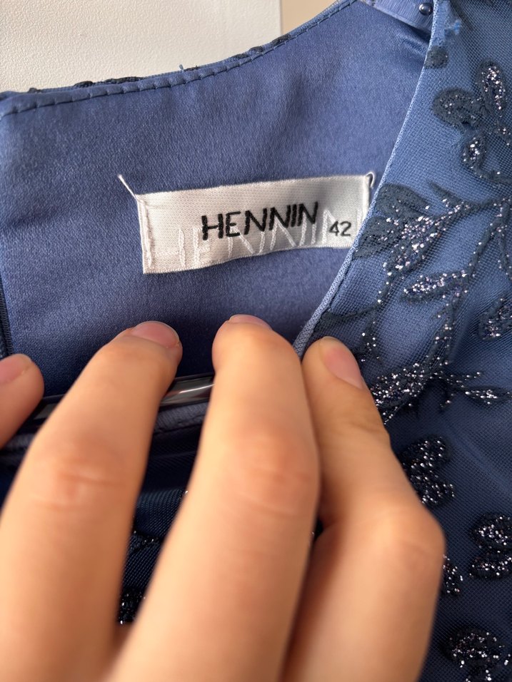 Mavi Uzun Kollu Drapeli Abiye Elbise - Görsel 4