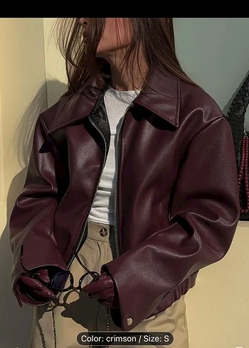 Bordo Deri Kadın Ceket Oversize