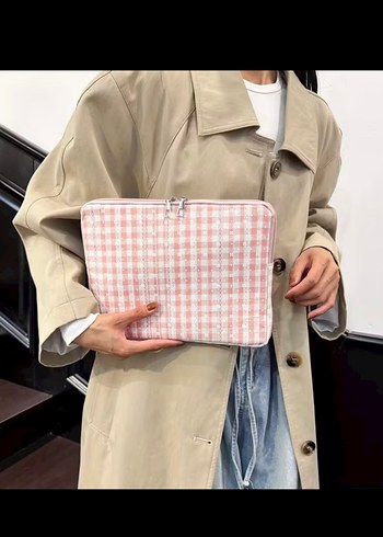 Pembe Ekoseli Tablet Laptop Çantası